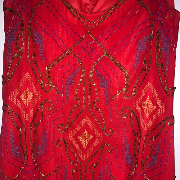 NANETTE LEPORE WOMENS BEADED SLEEVELESS TED ORANGE SILK DRESS SIZE 2 - Picture 2 of 5